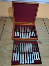 Antique Silver Plated, Mother of Pearl Fruit/Dessert Knives & Forks Set