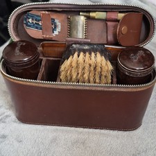 Brown Zip Shaving Kit Case Set with Brush, Comb & Razor Blades