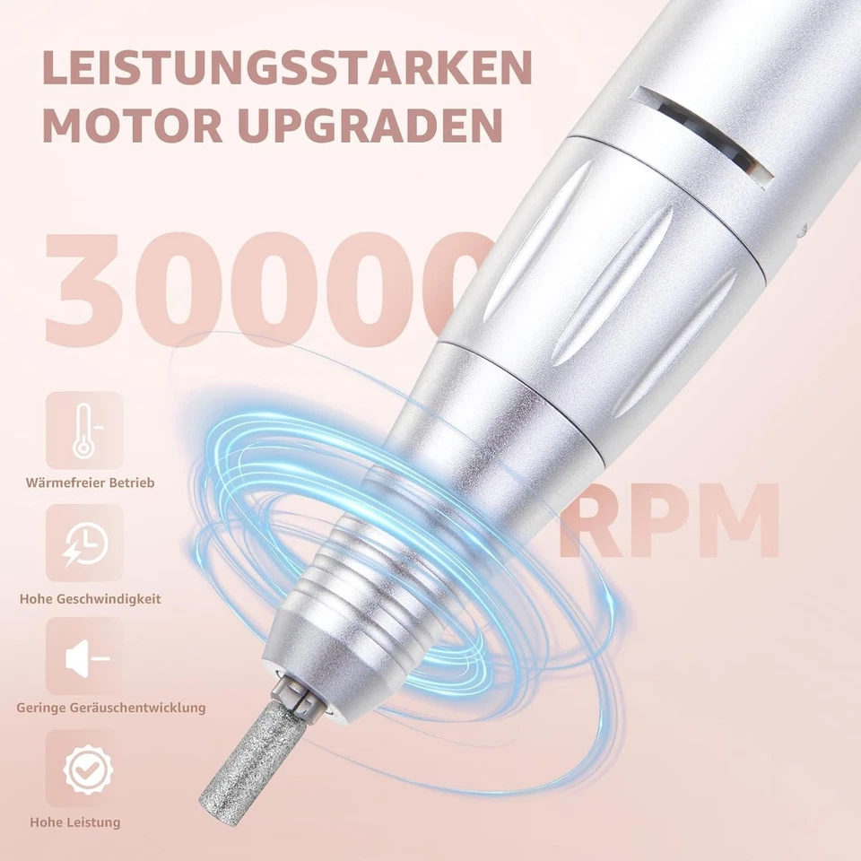 Nagelfräser Set 12in1 – 30000RPM, kabellos, Akku, Profi Maniküre rosa - Bild 2 von 4