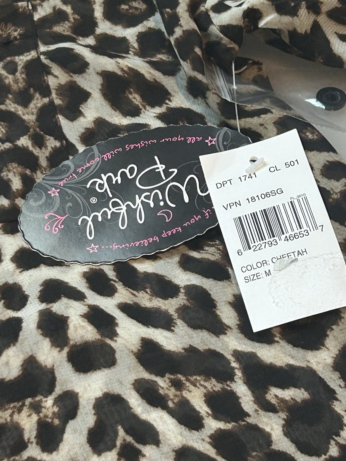 Women’s Long Sleeve Button Up Sheer Blouse Leopard Print w/Cuffed Sleeves Size M