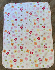 Circo Colorful Flowers White Background Pink Trim Fleece Baby Blanket EUC