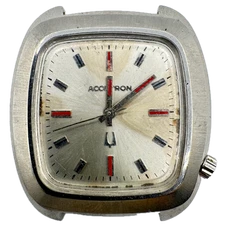 Vintage Accutron TV Dial Red Indices Men's Tuning Fork Wristwatch 218 0 Steel