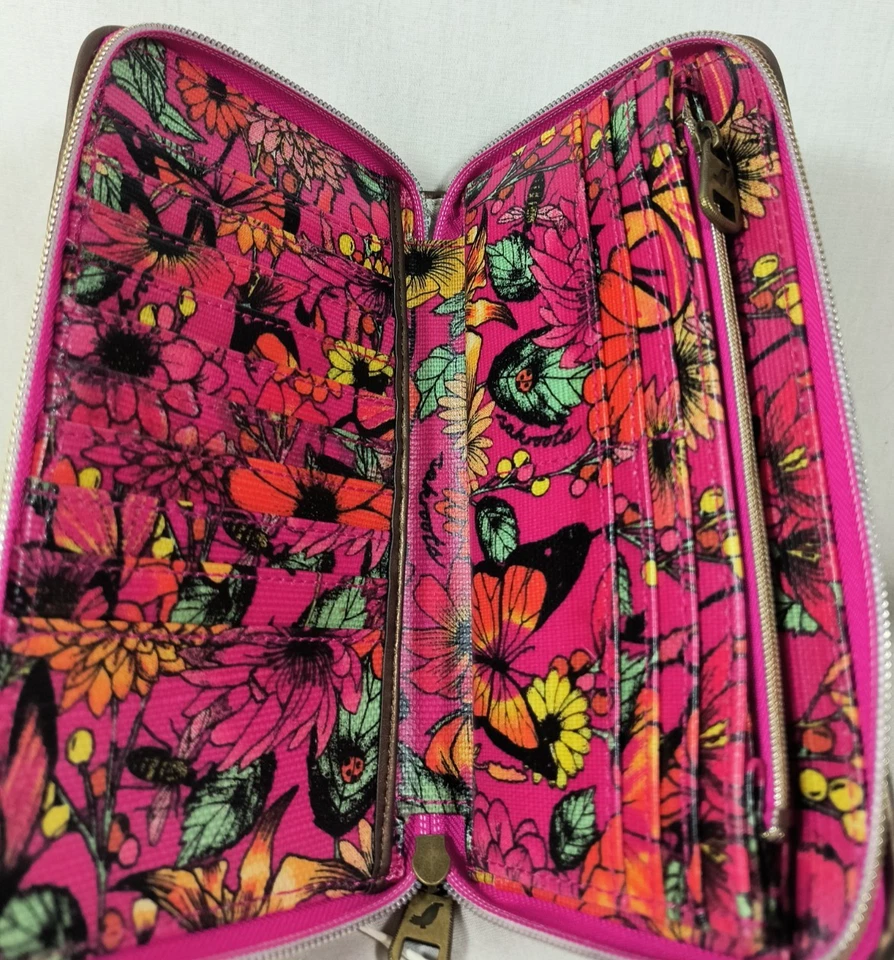 SAKROOTS Zip Around Wallet Pink Floral/Butterfly Pattern In Bloom Danielle Foye - Image 3 of 4
