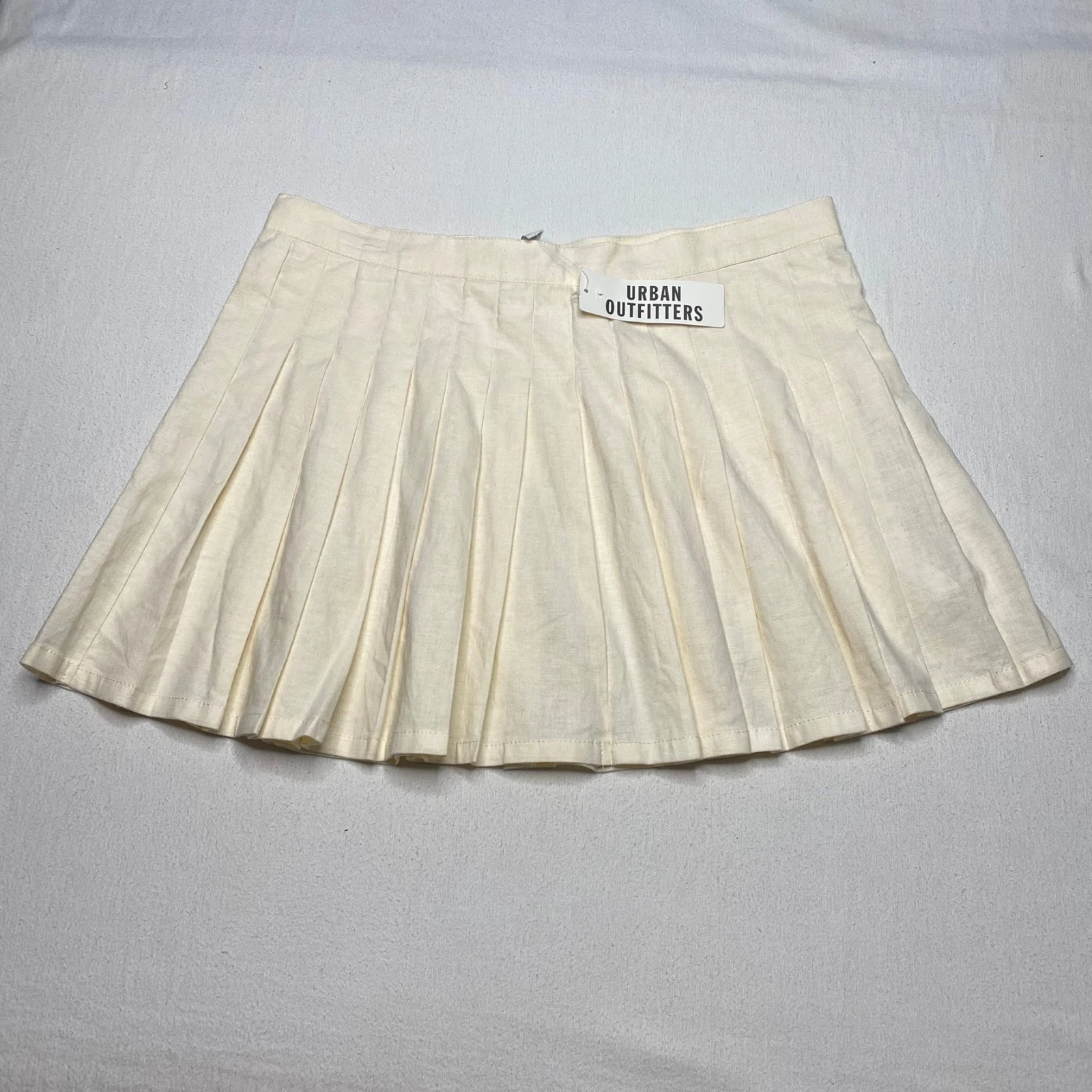 NEW Urban Outfitters Womens Skirt sz L Cream White Pleated A Line Linen Blend