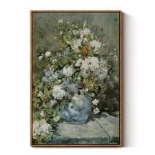 Floral Framed Canvas Print Wall Decor, Vintage French Flower Large Wall Art H...