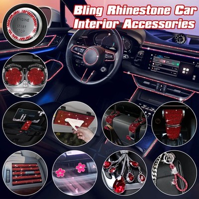 Shiny Red Car Air Vent Outlet Strip Sun Visor Glasses Tissue Holder Accessories