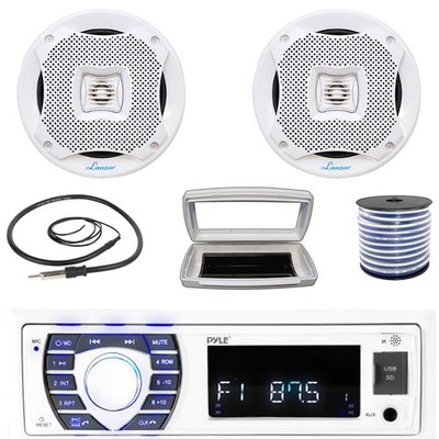 Pyle Single-DIN Bluetooth Marine MP3 Radio, 2x 6.5  400W Max Full-Range Speakers