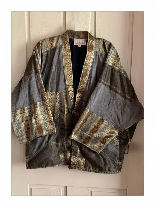 Native for Tangs Gold Gray Geometric Button Kimono Jacket Women's S Long Sleeve