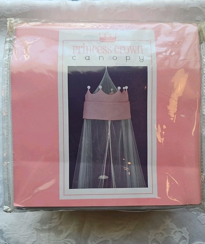 Adorable Pink Polyester Princess Crown Bed Canopy  NIP