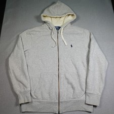 Polo Ralph Lauren Hoodie Mens Large Gray Full Zip Sweatshirt Embroidered Pony