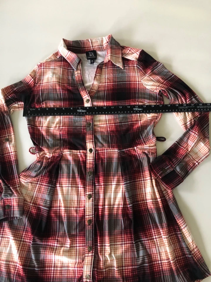 Derek Heart Womens Shirt Dress Red Black Plaid Long Sleeve Size M - Image 4 of 4