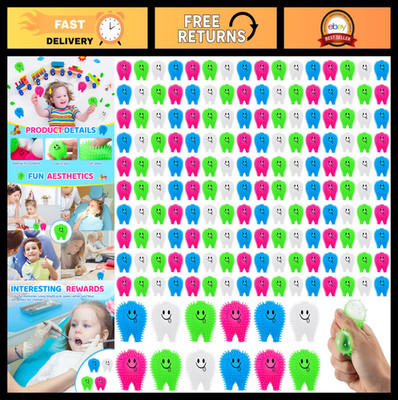 100 Mini Tooth Fidget Toys - Stress Relief Squeezy Dental Gifts for Parties & Pr
