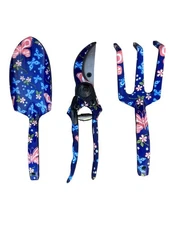 3 PCS Gardening Tool Aluminum Set Pruning Shears Shovel Rake Dark Blue
