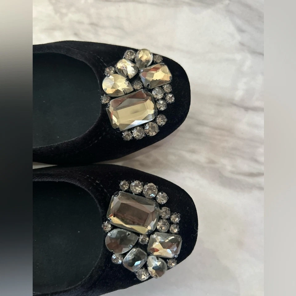 Talbots Negro Terciopelo y Gris Estrás Ballet Plano Foto 4 de 4