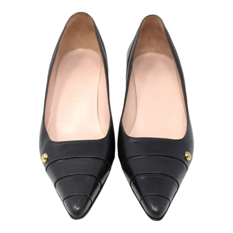 Vintage Chanel Gatito Tacón Cuero Marrón Logo CC Puntera Punta Y2K 38.5 Foto 3 de 4