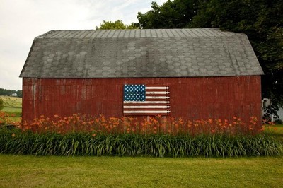 American Flag Painted on Rural Red Barn Photo Art Print Poster 24x36 inch