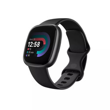 Fitbit Versa 4 Smartwatch GPS Graphite Aluminum Case Black Band Excellent
