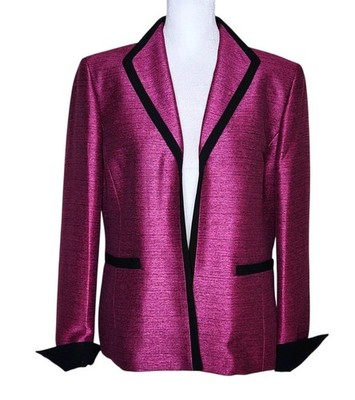 Kasper Metallic Fuchsia Open Front Power Blazer Retro 80s Women's 10 Barbiecore