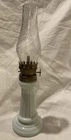 Vtg Small Pillar White w/LtGreen Cast Agate Milk Glass Hurricane Oil Lamp (XX15)