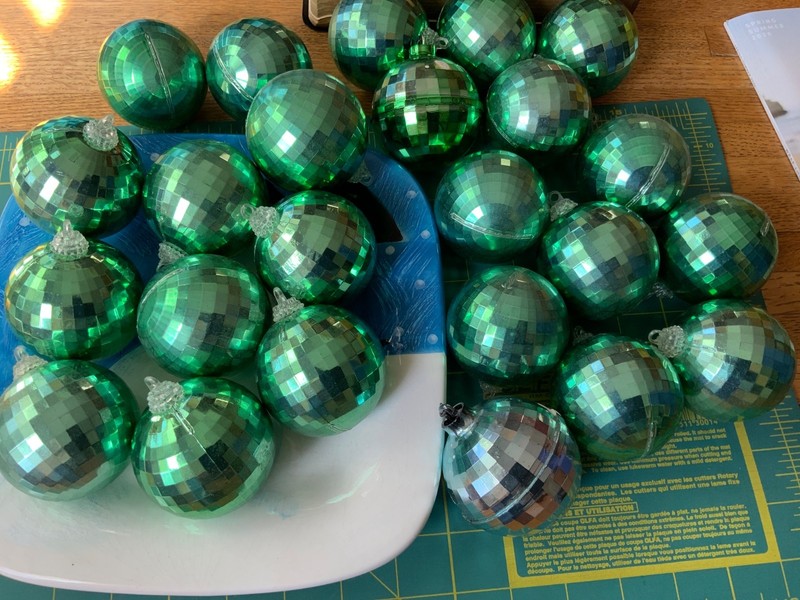 Lot 24 Vtg green Disco Mirror Ball Christmas Ornaments 2.25" Plastic Unbreakable