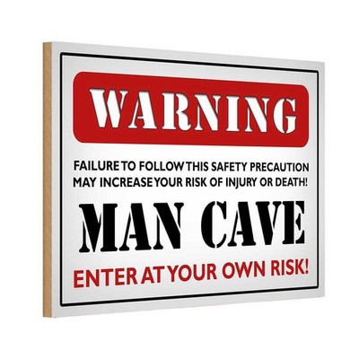 Holzschild 12x18 cm Warning man cave enter at your Warnschild Hinweisschild Deko