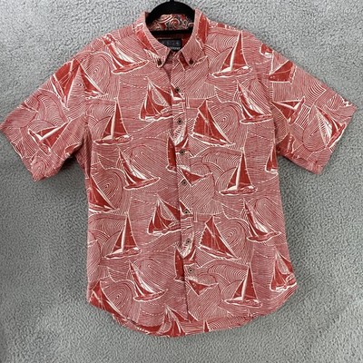 Reyn Spooner Shirt Mens XL Red Cotton Nautical Graphic Hawaiian Sailboat Aloha