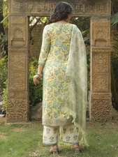 Gosriki Women'S Rayon Blend Straight Printed Kurta With Pant & Dupatta (Ribas...