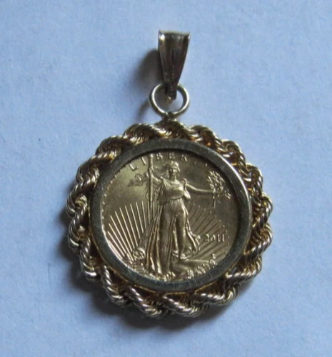 2011 AMERICAN GOLD EAGLE COIN PENDANT~1/10 Oz Gold Coin w/14K Gold Bezel & Bail~