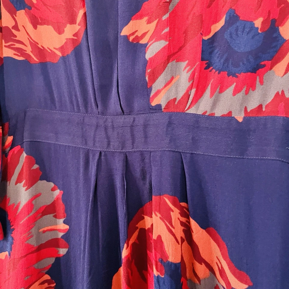 Vestido Boden Peter Pan Cuello Talla 10L Manga 3/4 Azul Marino Rojo Floral Foto 4 de 4