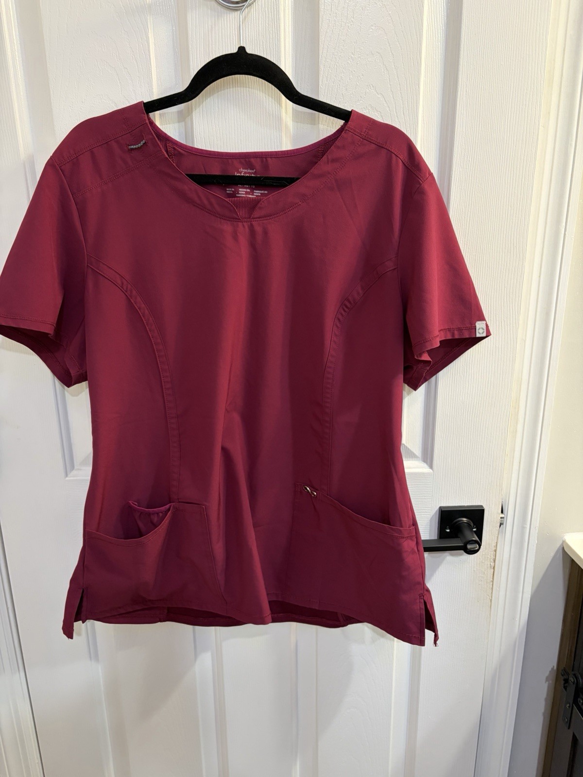 Infinity Women's Wine Solid Scrub Top Medical Sol… - image 1