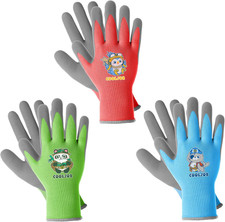 3 Pairs Kids Gardening Gloves for Age 9-12, Children Toddlers Boys Grippy Rubber