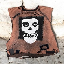 Vintage Reconstructed Misfits Patched Punk Sleeveless Sweatshirt Size Medium