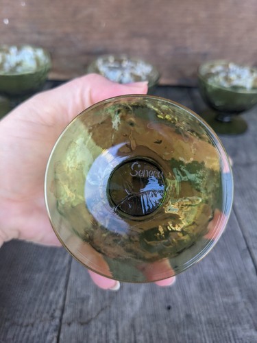 Vintage Seneca Glass Avocado Green Driftwood 6oz Sherbet Glasses (8) - Picture 4 of 4