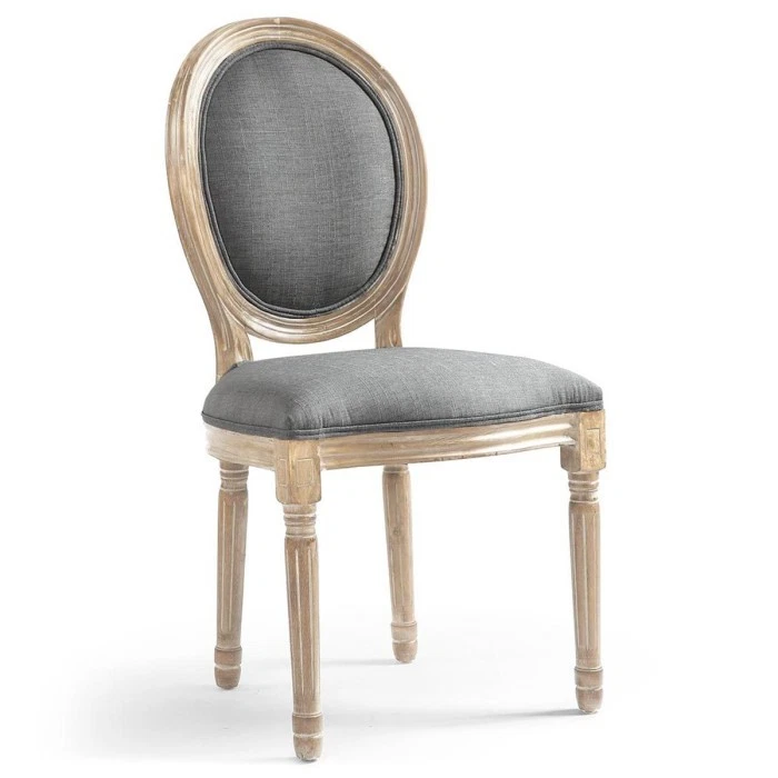 Lot de 2 Chaises Médaillon Tissu "Versailles" 96cm Gris Clair - Photo 2/3