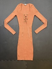 GBG Los Angeles Womens Sz M Ribbed Lace Up Grommet Sweater Dress Rust
