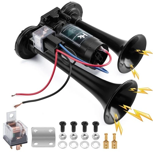 HK 12V 150db Air Horn for Truck, Super Loud Dual Trumpet Air Horn Kit with Co...
