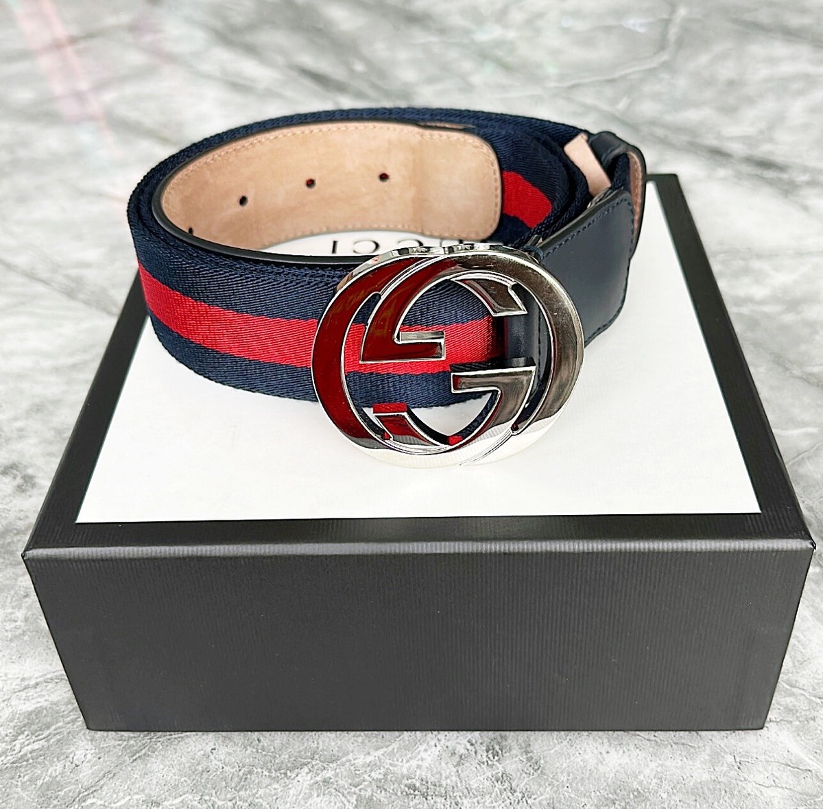 Authentic Gucci Web Interlocking Red/Blue Mens Belt - 100cm Size 40 RRP  $480