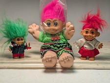 Vintage Russ 10" Plush Lot Of Trolls Dolls 1980s Neon Christmas Red Pink Hair
