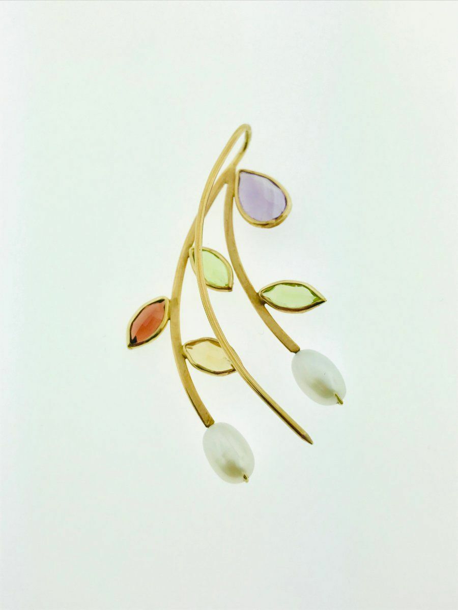 12K Yellow Gold Multi Colored Gemstone Earrings eBay