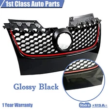 Front Bumper Upper Mesh Grille Glossy Black For 2006-2009 Volkswagen GTI Jetta