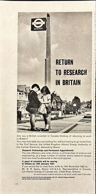 Return to Research in Britain Research Fellowships Vintage Print Ad 1962