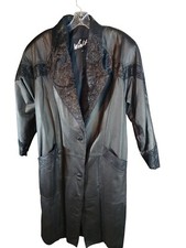 WOMENS LEATHER JACKET MED, VINTAGE MADE BY WINLIT, BLACK FULL LENGTH SUPERB...