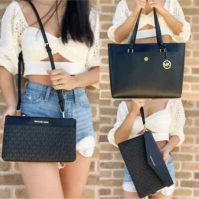 Michael Kors Maisie Large Pebbled Leather 3-in-1 Tote Bag - Black Mk Signature
