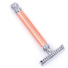Parker 63C Rose Gold OPEN COMB Smooth Double Edge Safety Razor & 5 Blades 
