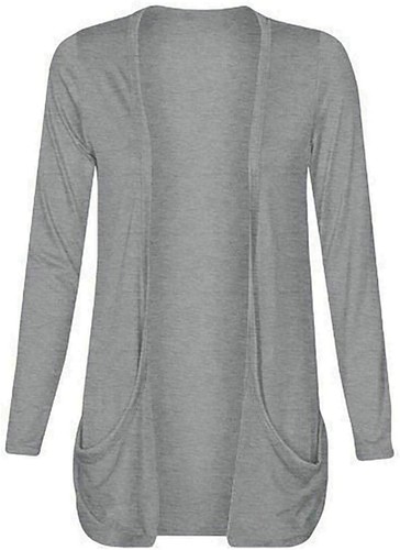 Women Long Sleeve Pocket Cardigan Ladies Open Front Boyfriend Plain Cardigan Top - Picture 12 of 25