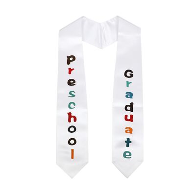 Unisex Kindergarten Preschool Graduation Stole Sash for Kids White with Color...