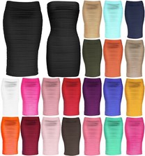Womens Fitted Stretchy Strapless Tube Dress and Pencil Midi Bodycon Skirt in One