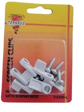 Tornado WHITE SHORT HOME WINDOW SCREEN CLIPS & SCREWS 6 Pieces T-5100-L