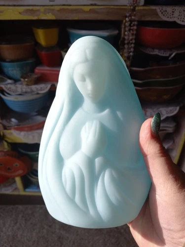 Vintage Fenton Blue Satin MADONNA Candlelight Vase Candleholder Fairy Lamp