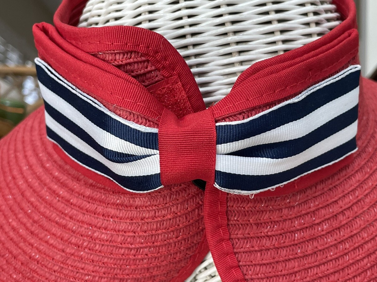 Uno Alla Volta Womens Packable Red Straw Visor Sun Hat w 